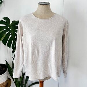 Pendleton Ribbed Knit Top Womens XL Oatmeal Beige Long Sleeve Cotton Basic